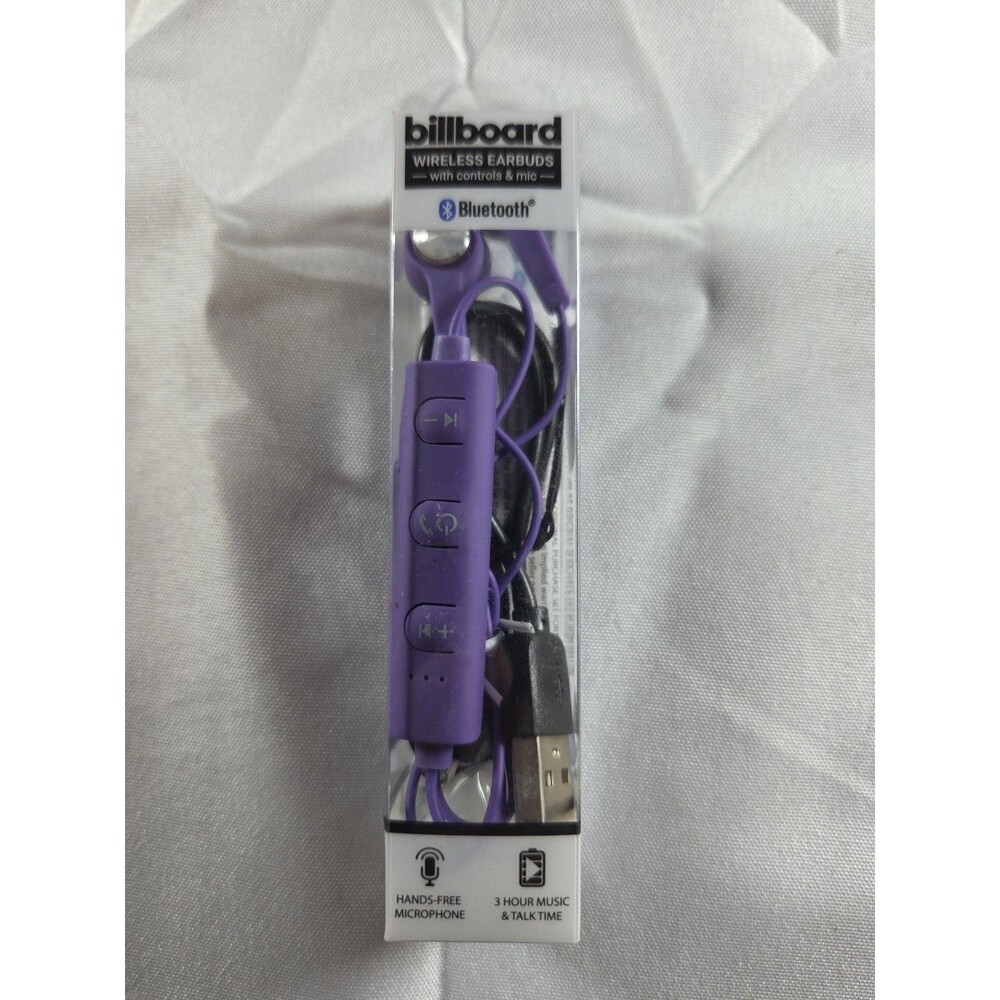 Billboard Bluetooth Wireless Earbuds with Controls & Mic 3 Hr. Play PurpleBB2421